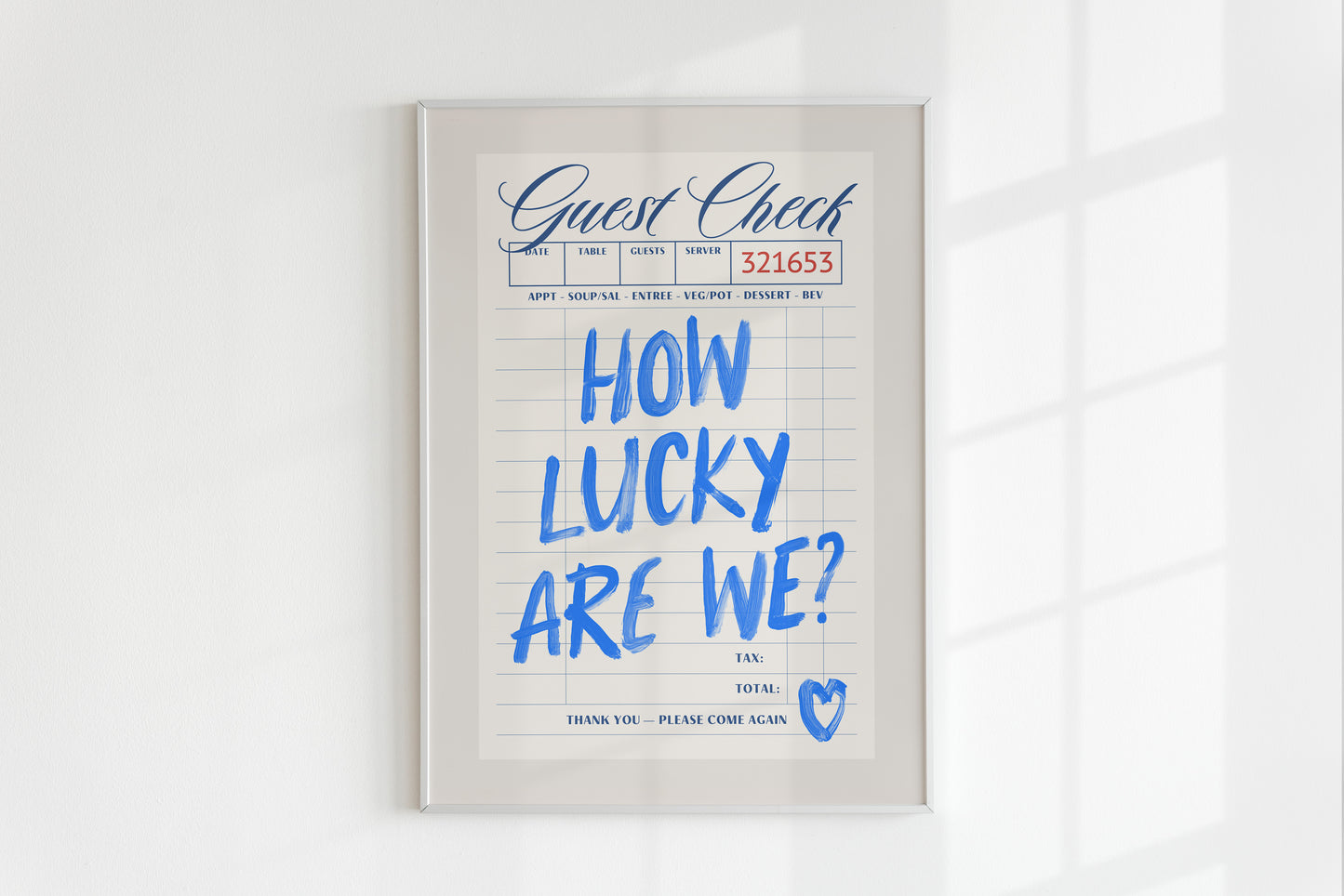 Blue How Lucky Are We Guest Check