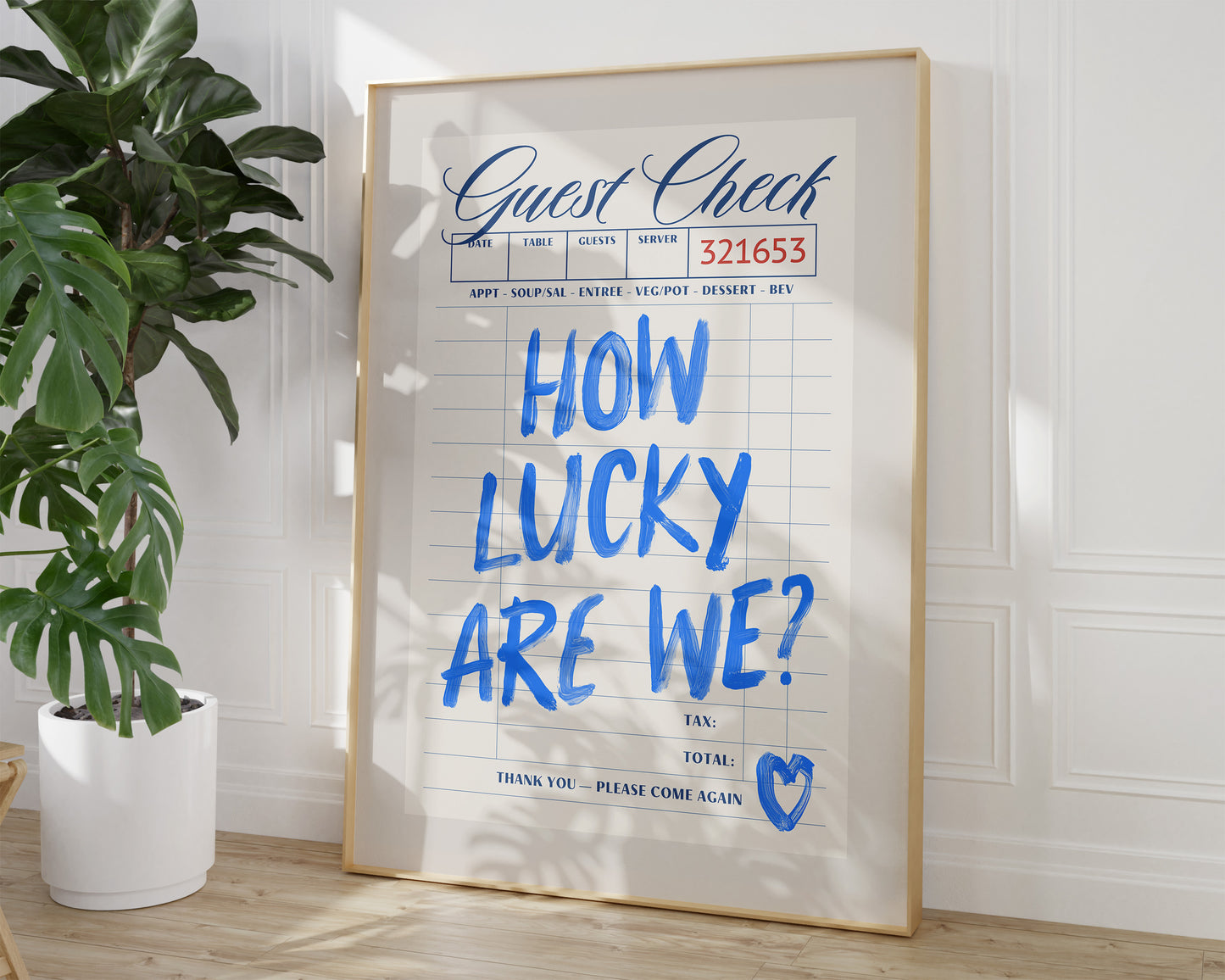 Blue How Lucky Are We Guest Check