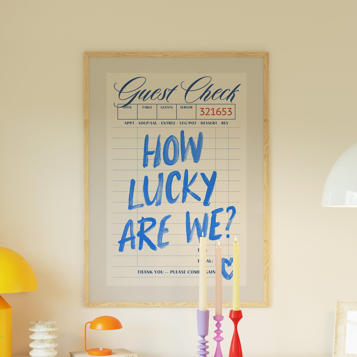 Blue How Lucky Are We Guest Check