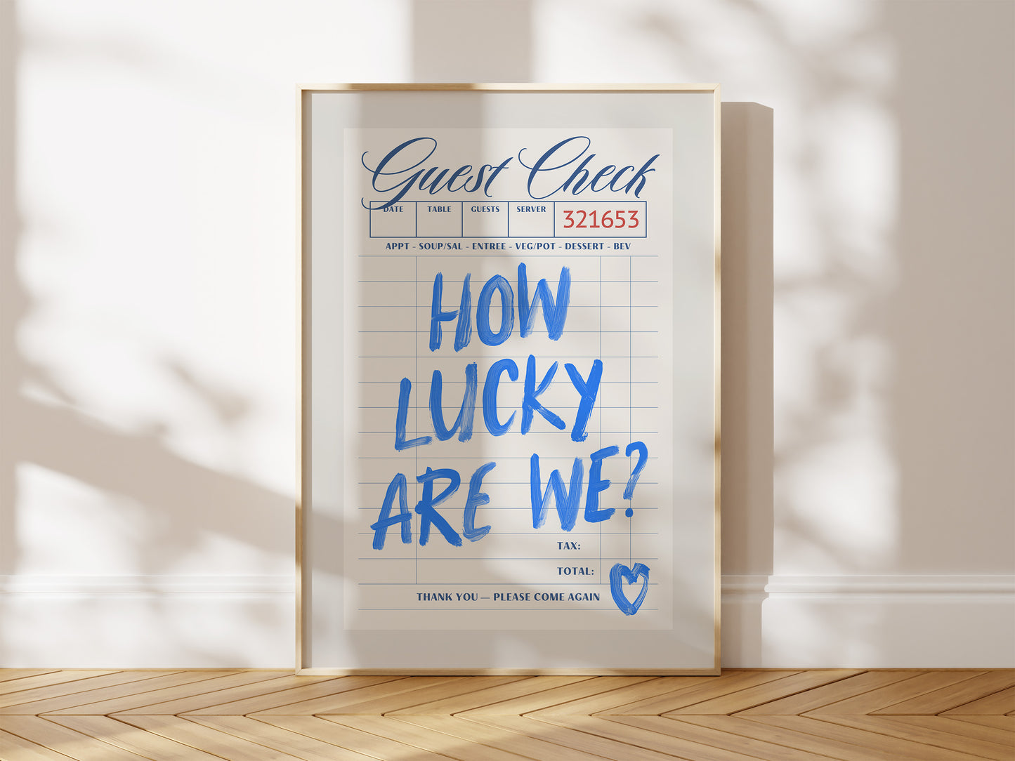 Blue How Lucky Are We Guest Check