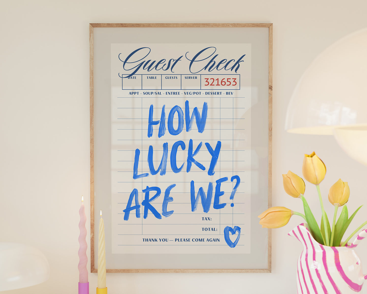 Blue How Lucky Are We Guest Check