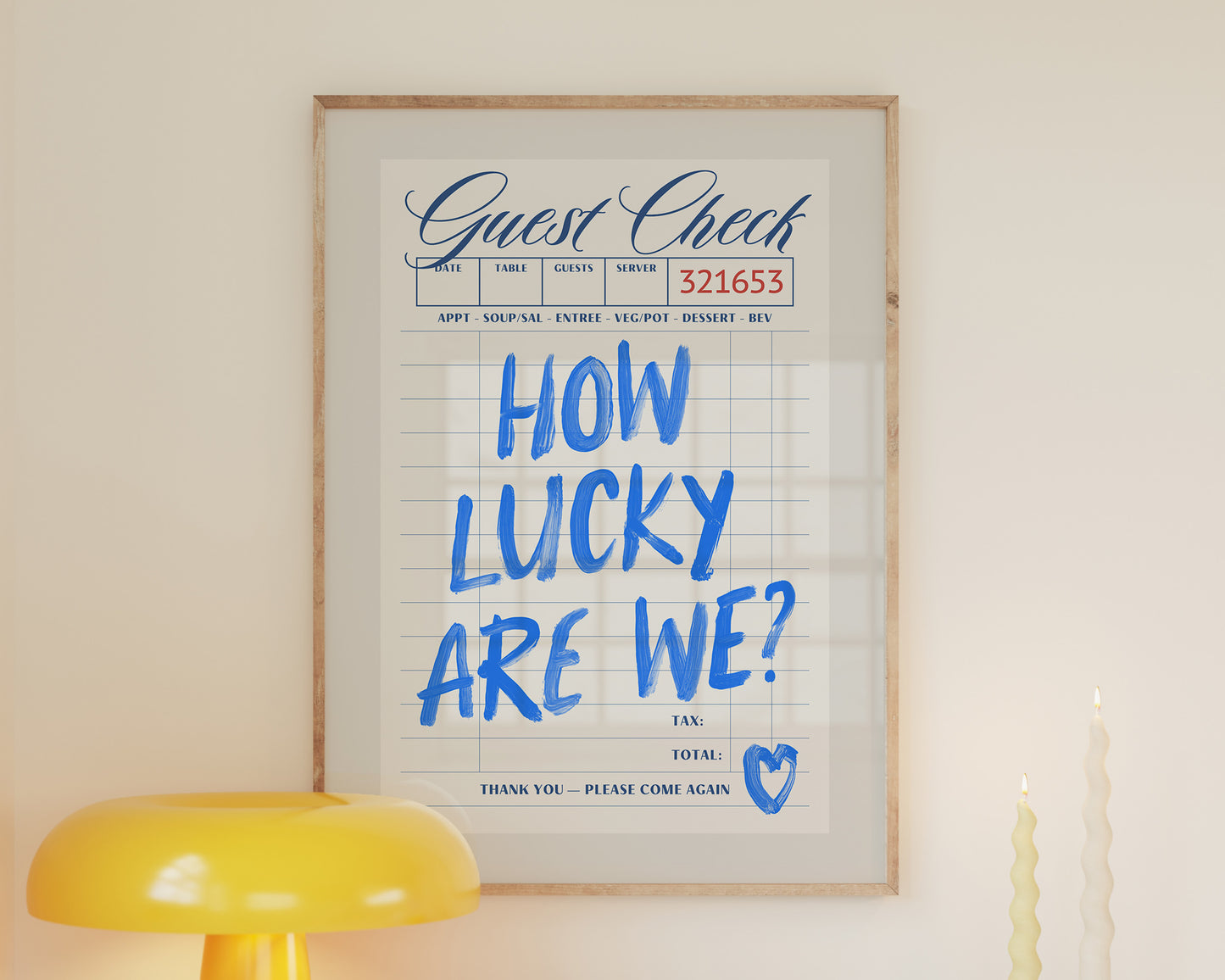 Blue How Lucky Are We Guest Check