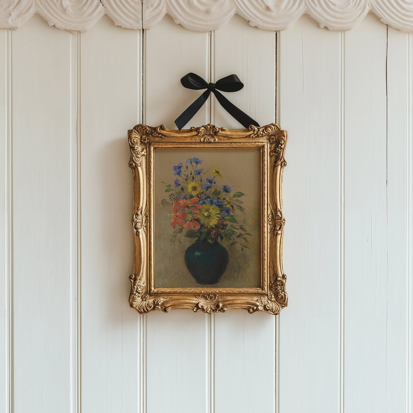 Flowers in Black Vase