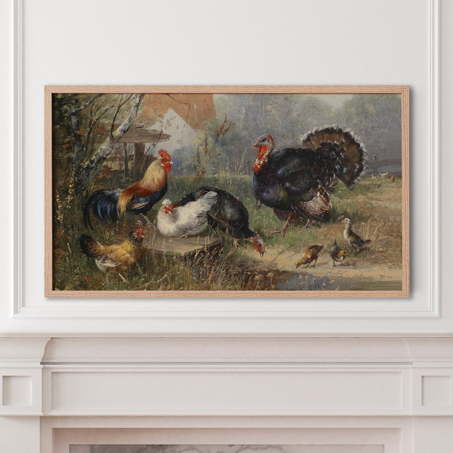 Turkey and Chickens on a Farm