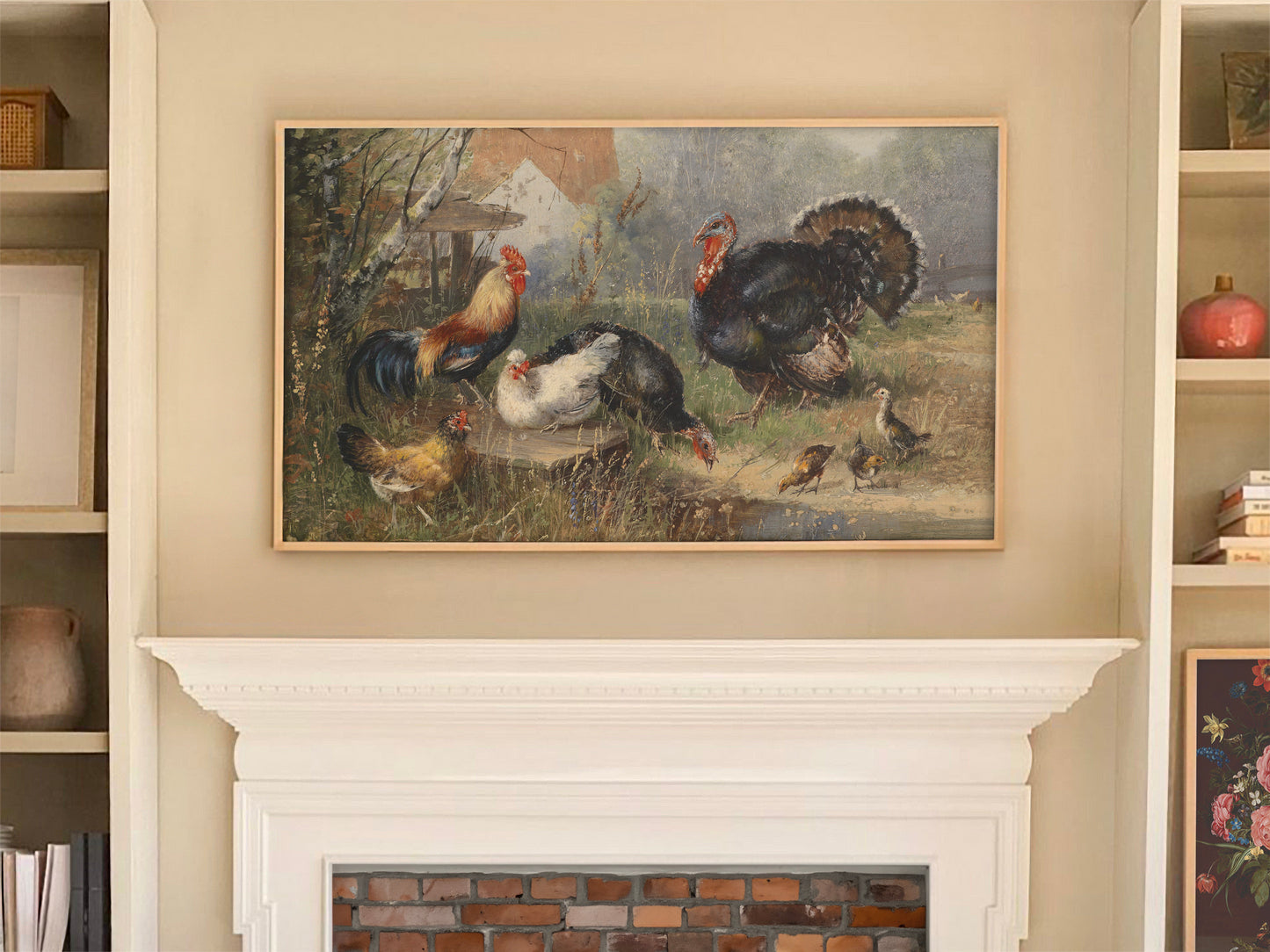 Turkey and Chickens on a Farm
