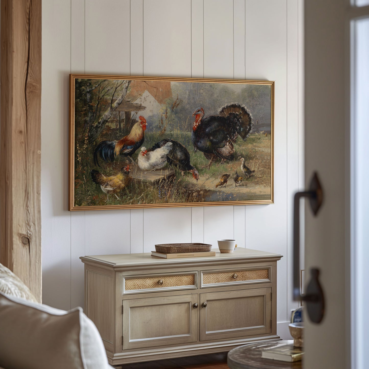 Turkey and Chickens on a Farm