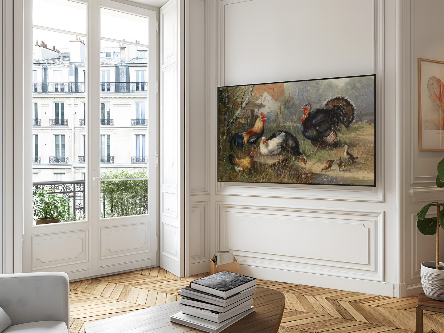 Turkey and Chickens on a Farm