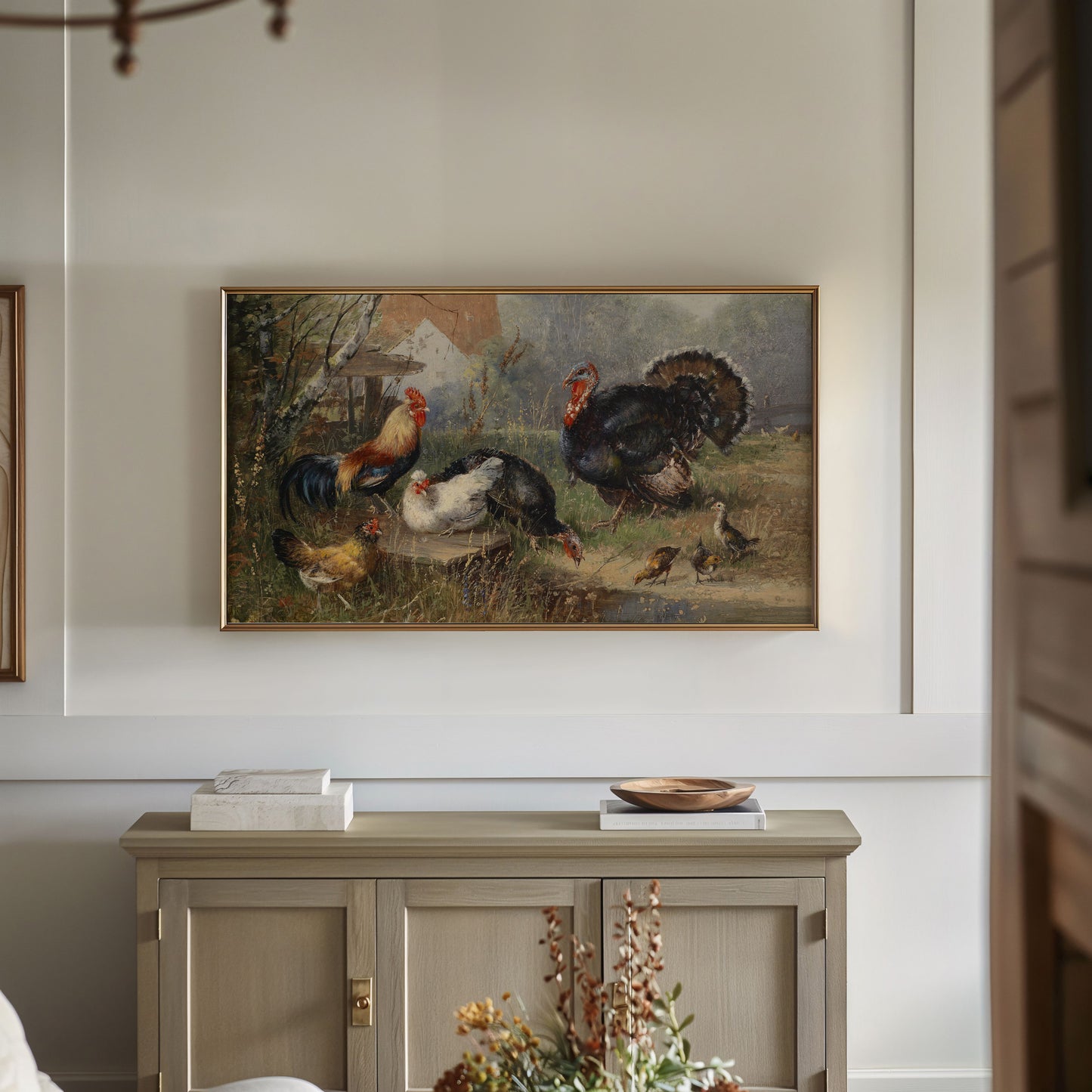 Turkey and Chickens on a Farm
