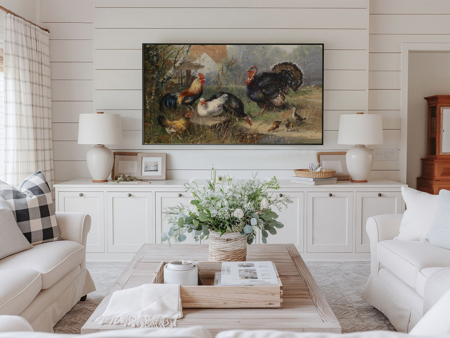 Turkey and Chickens on a Farm