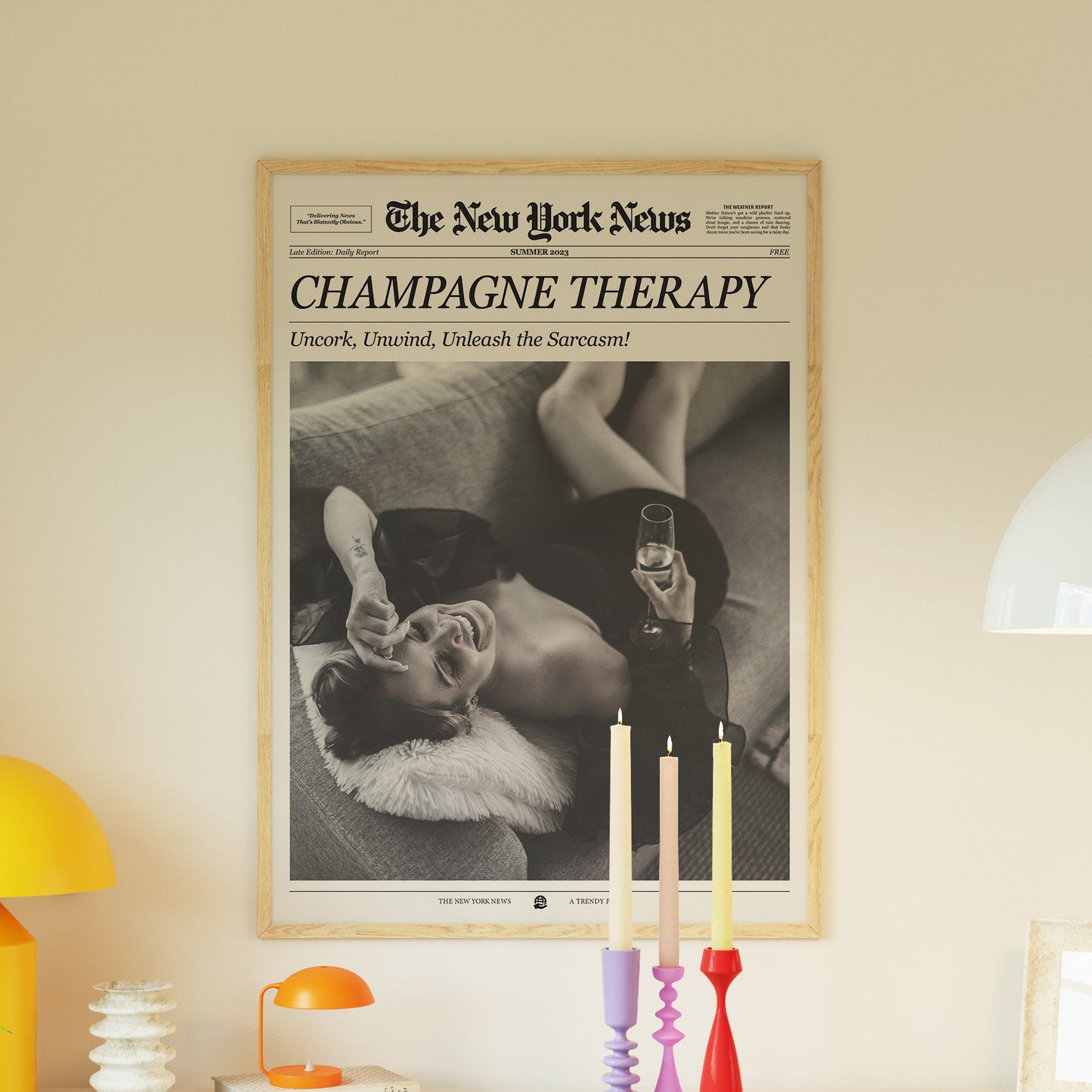 Champagne Newspaper Print