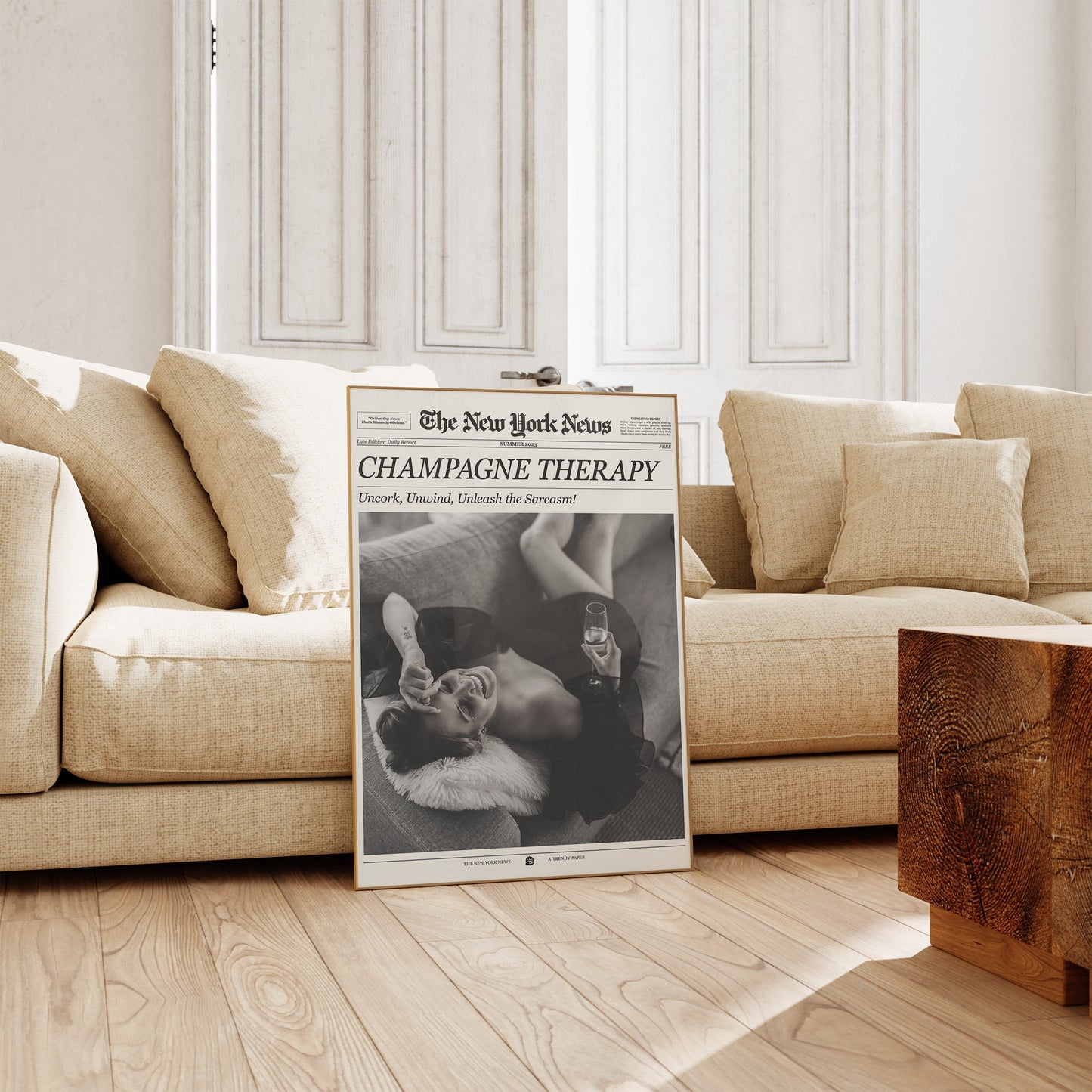 Champagne Newspaper Print