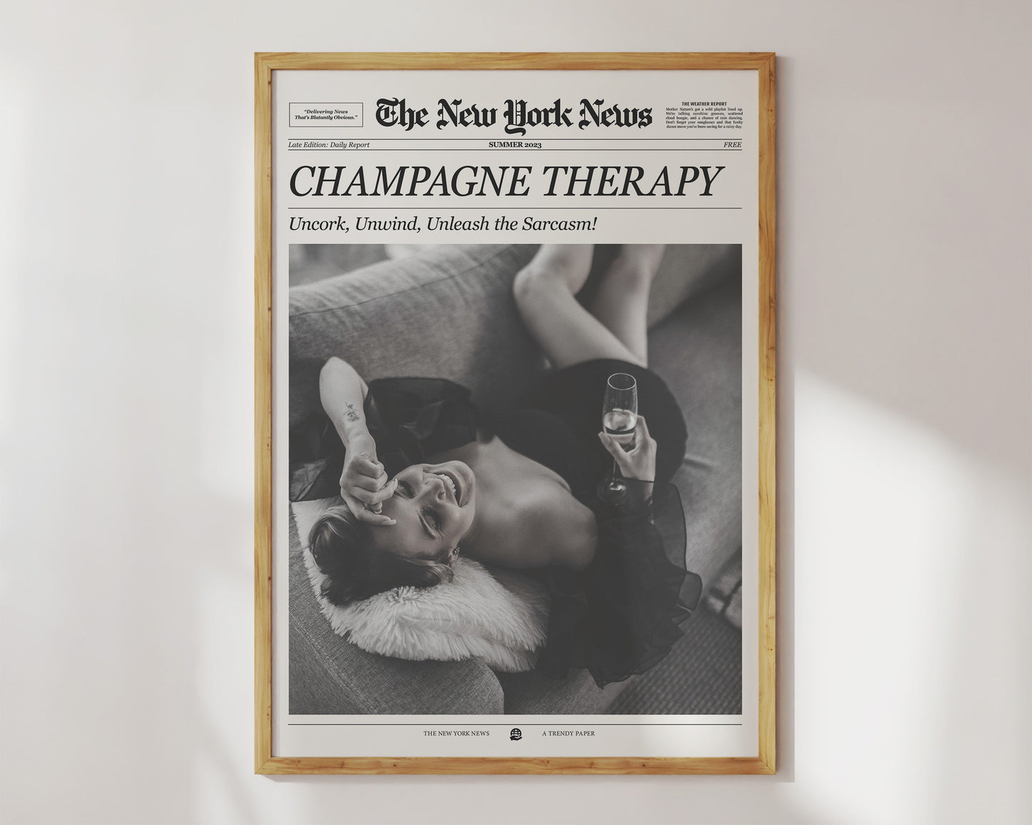 Champagne Newspaper Print