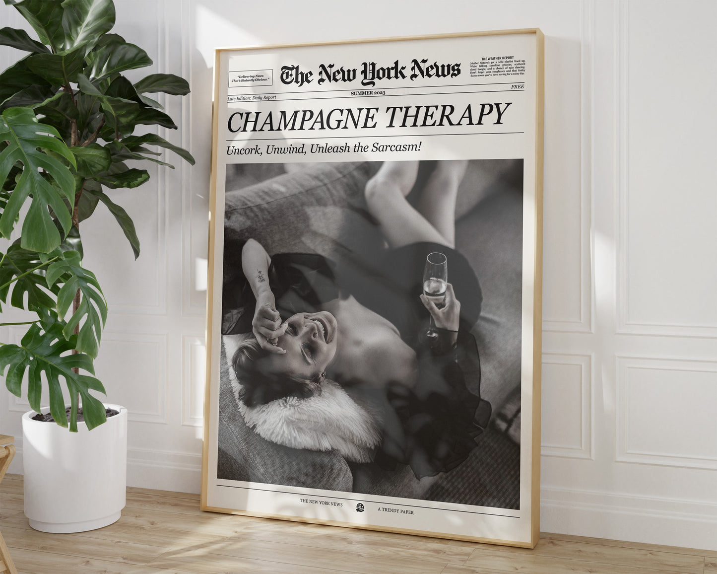 Champagne Newspaper Print