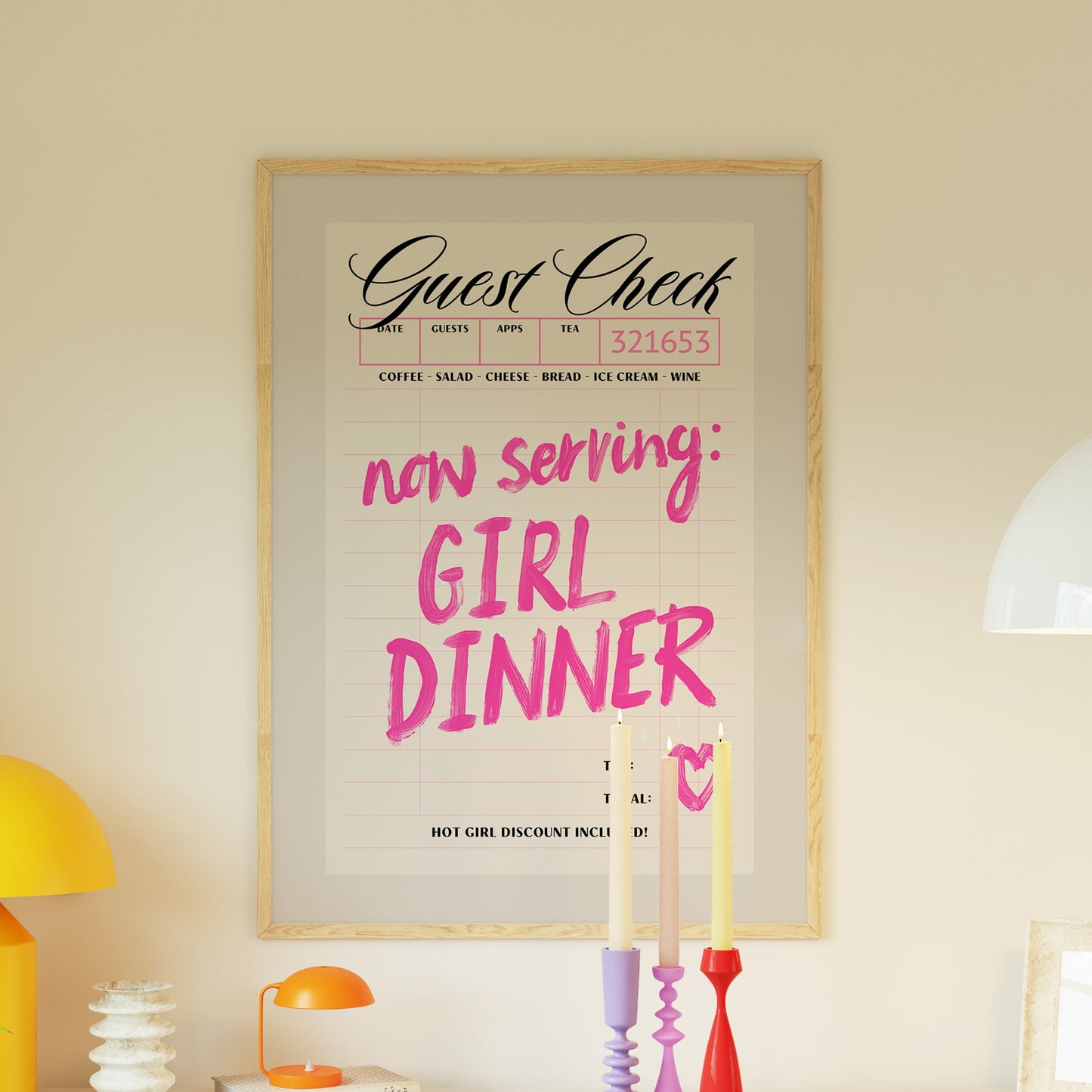 Now Serving Girl Dinner Guest Check
