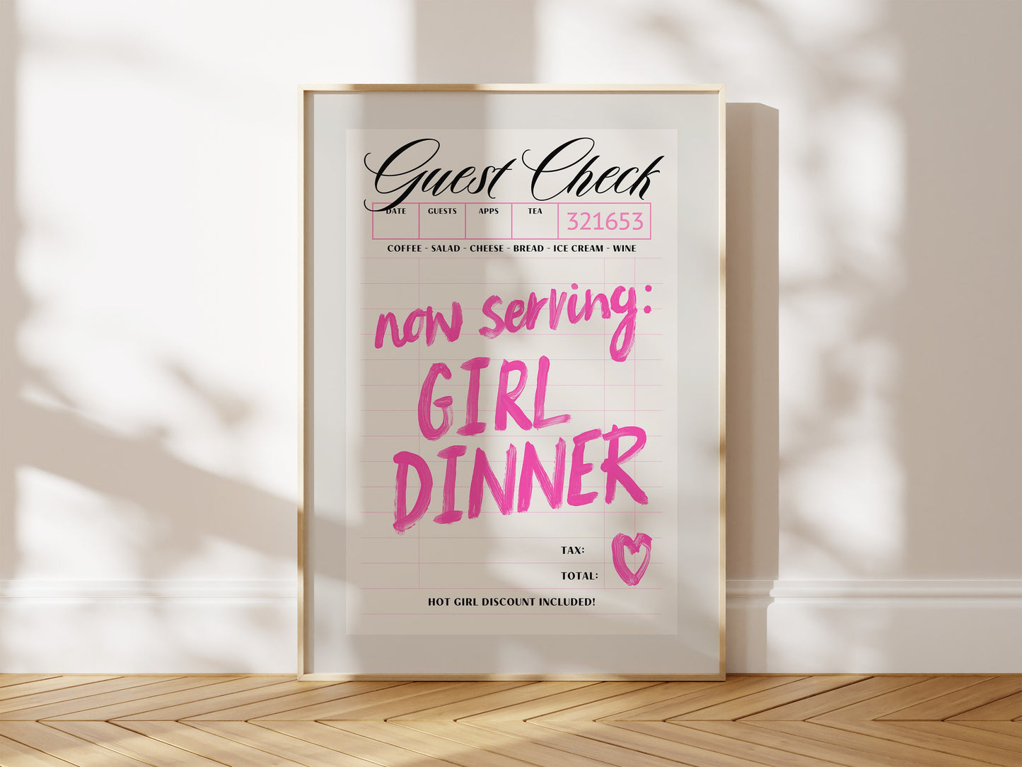 Now Serving Girl Dinner Guest Check