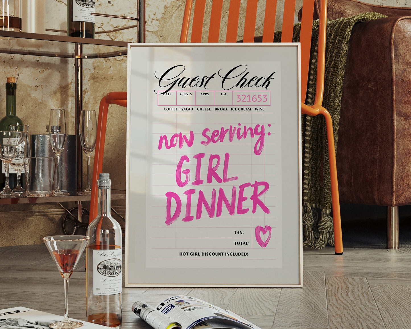 Now Serving Girl Dinner Guest Check