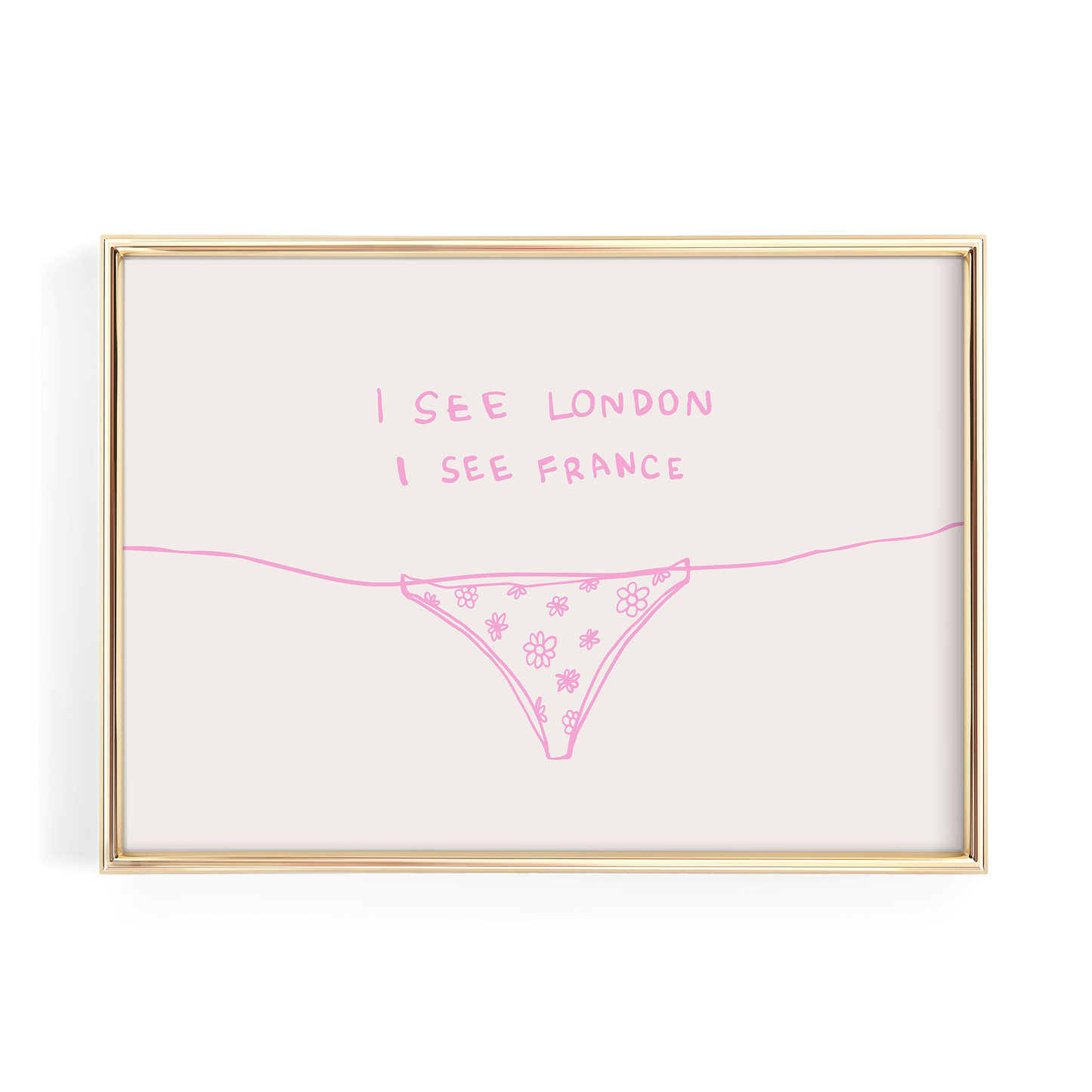 I See London I See France Print | Pink Floral Horizontal Wall Art | Funny Bathroom Decor