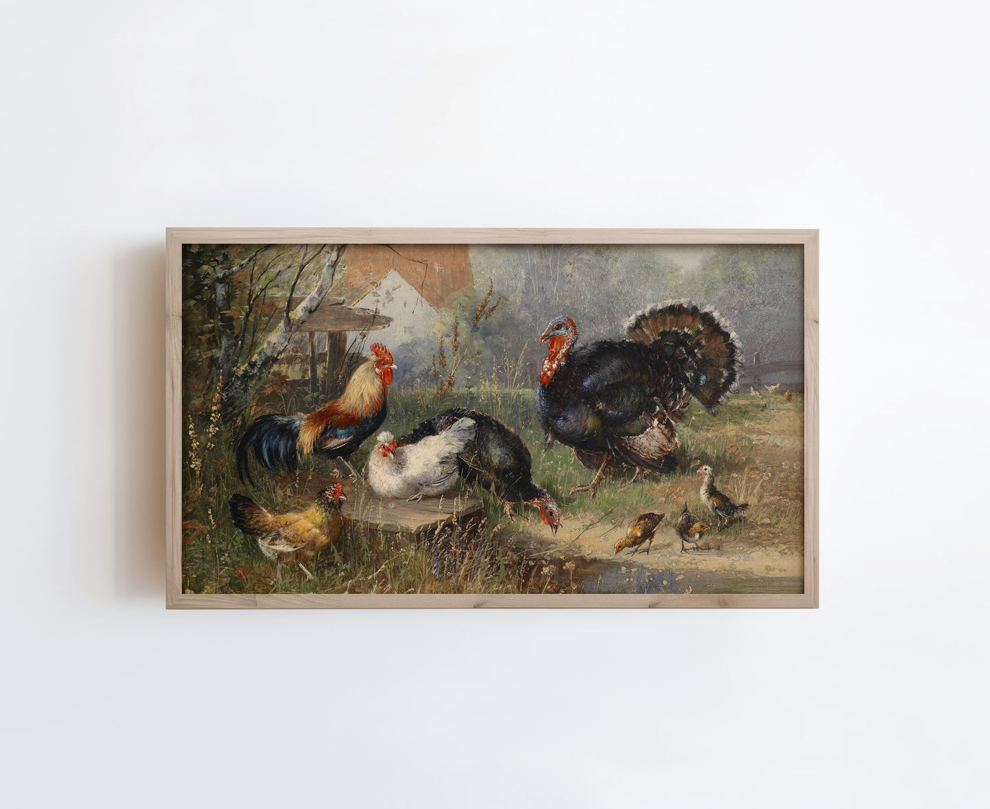 Turkey and Chickens on a Farm