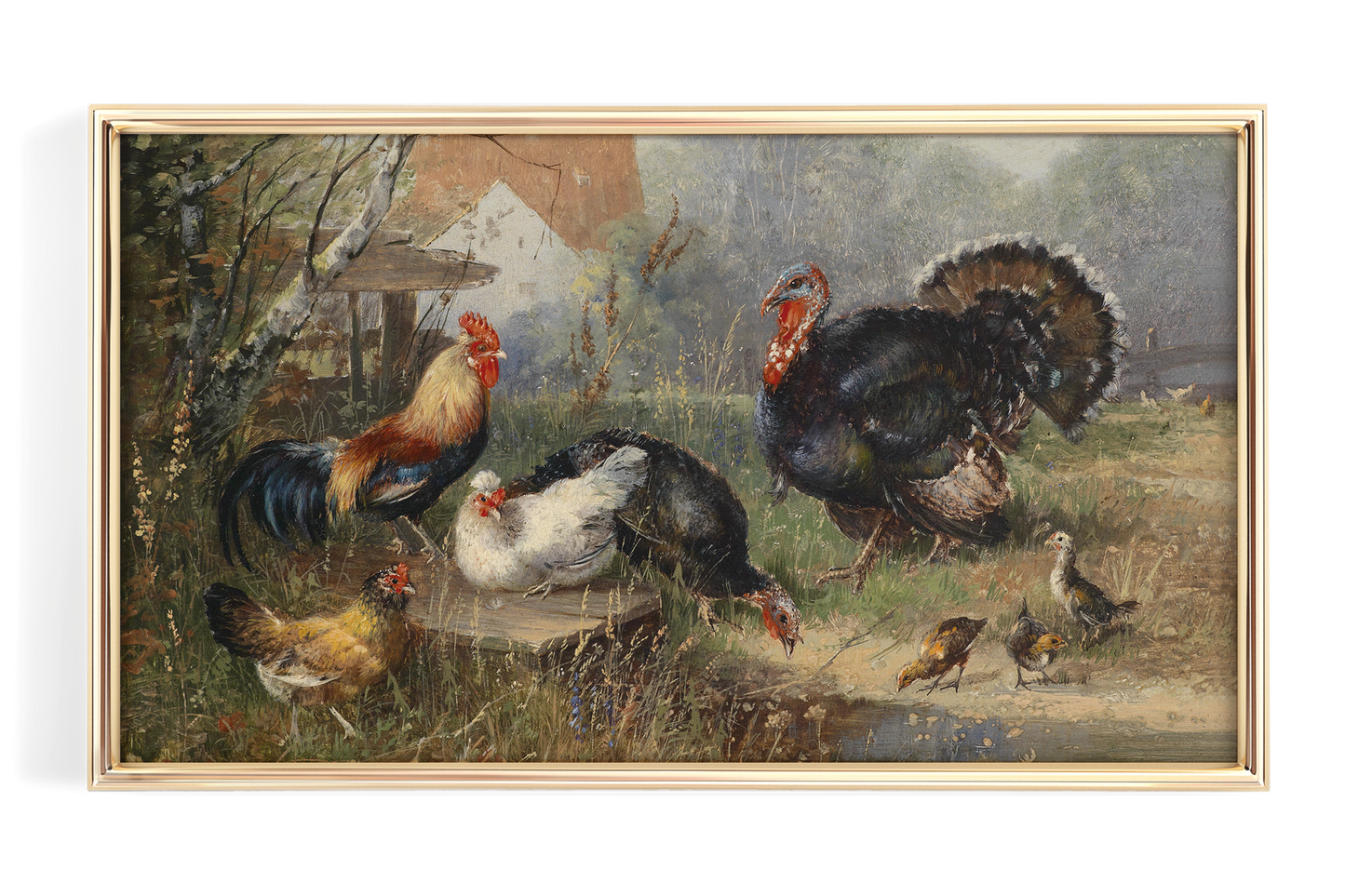 Turkey and Chickens on a Farm