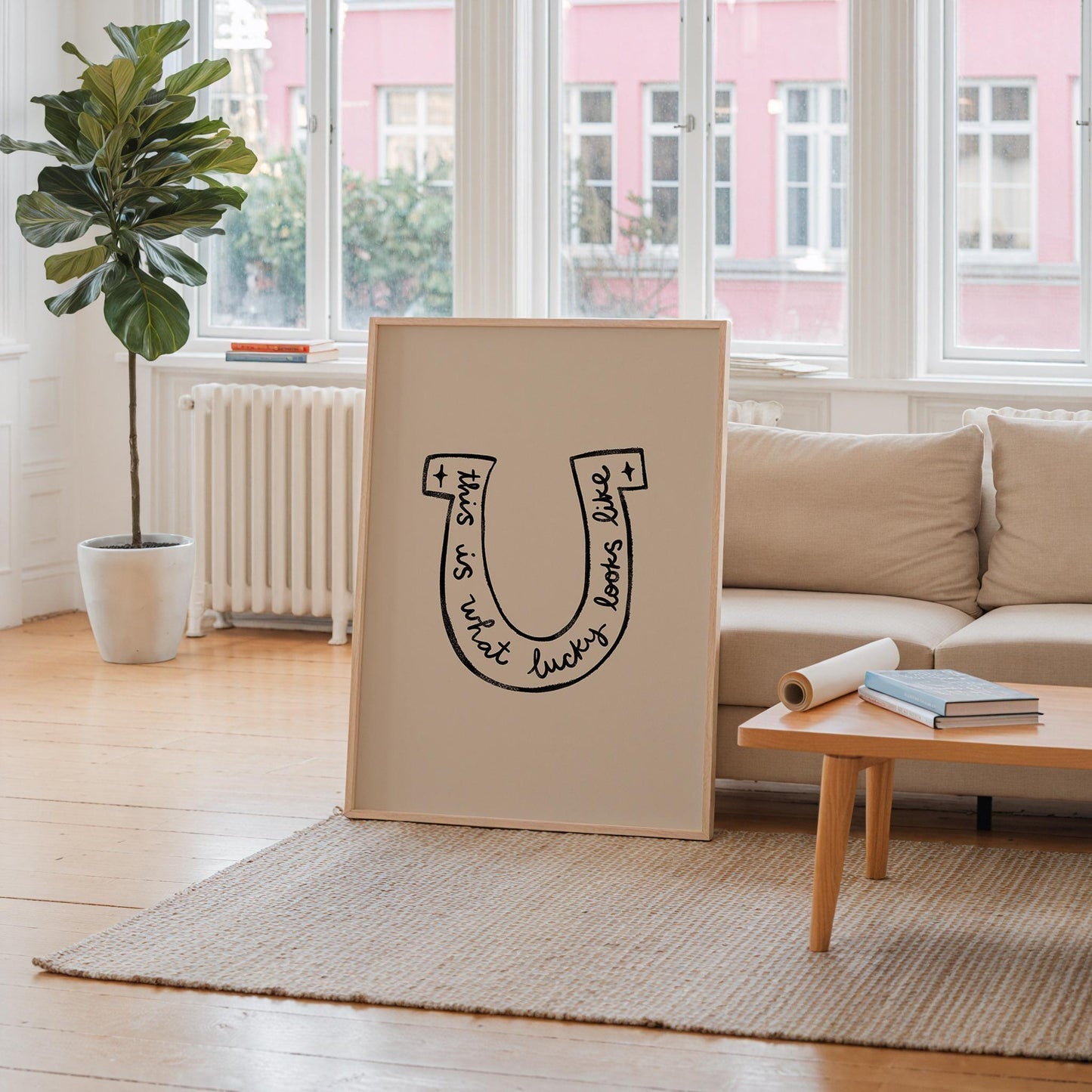 Lucky Wall Art | Horseshoe Decor | Neutral Home Decor | Positive Quote Print