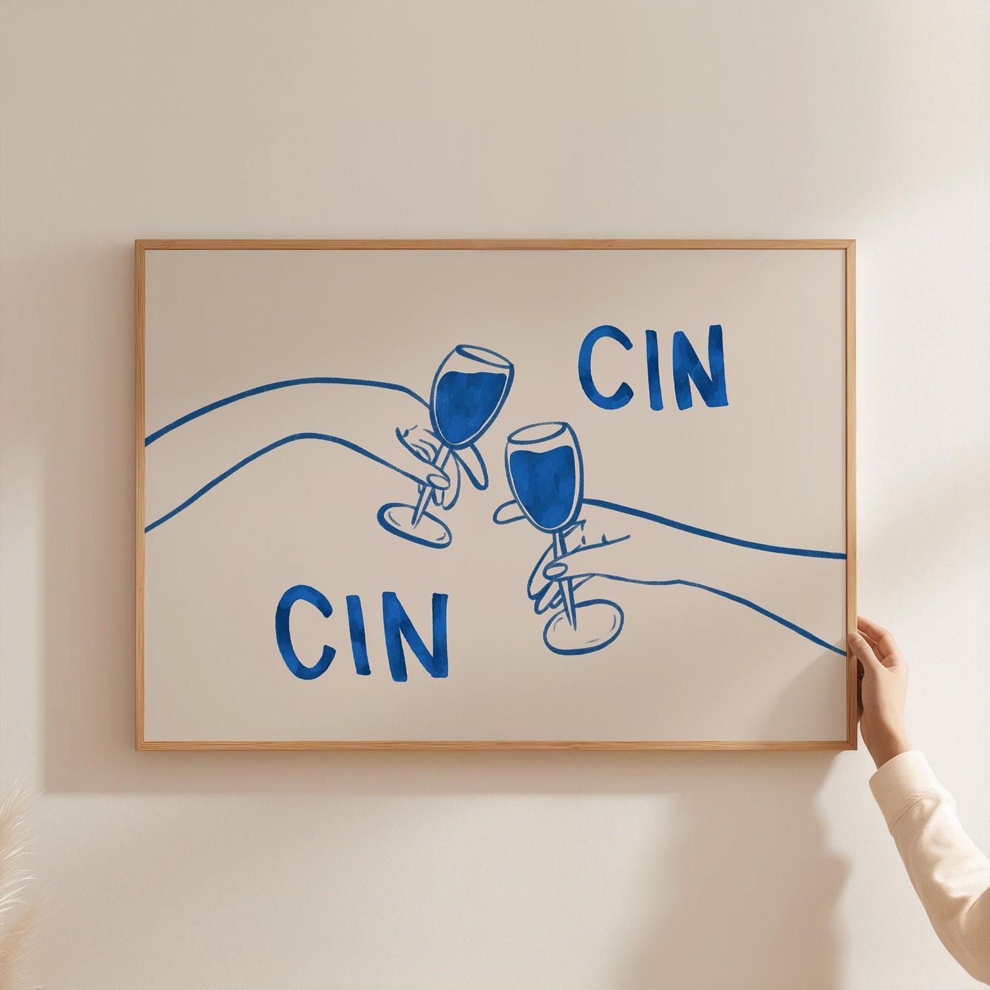 Cin Cin Cheers Print | Blue Wine Illustration | Modern Cocktail Art for Bar Cart Decor