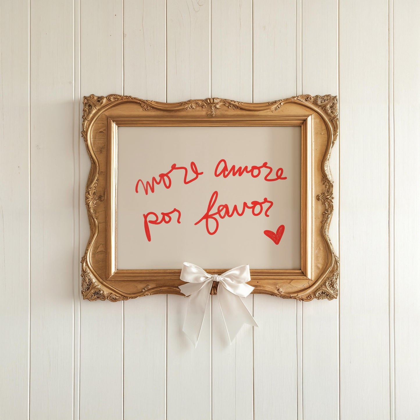 More Amore Por Favor Quote | Red Typography Wall Art | Cute Love Print | Modern Bedroom Decor