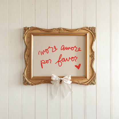 More Amore Por Favor Quote | Red Typography Wall Art | Cute Love Print | Modern Bedroom Decor