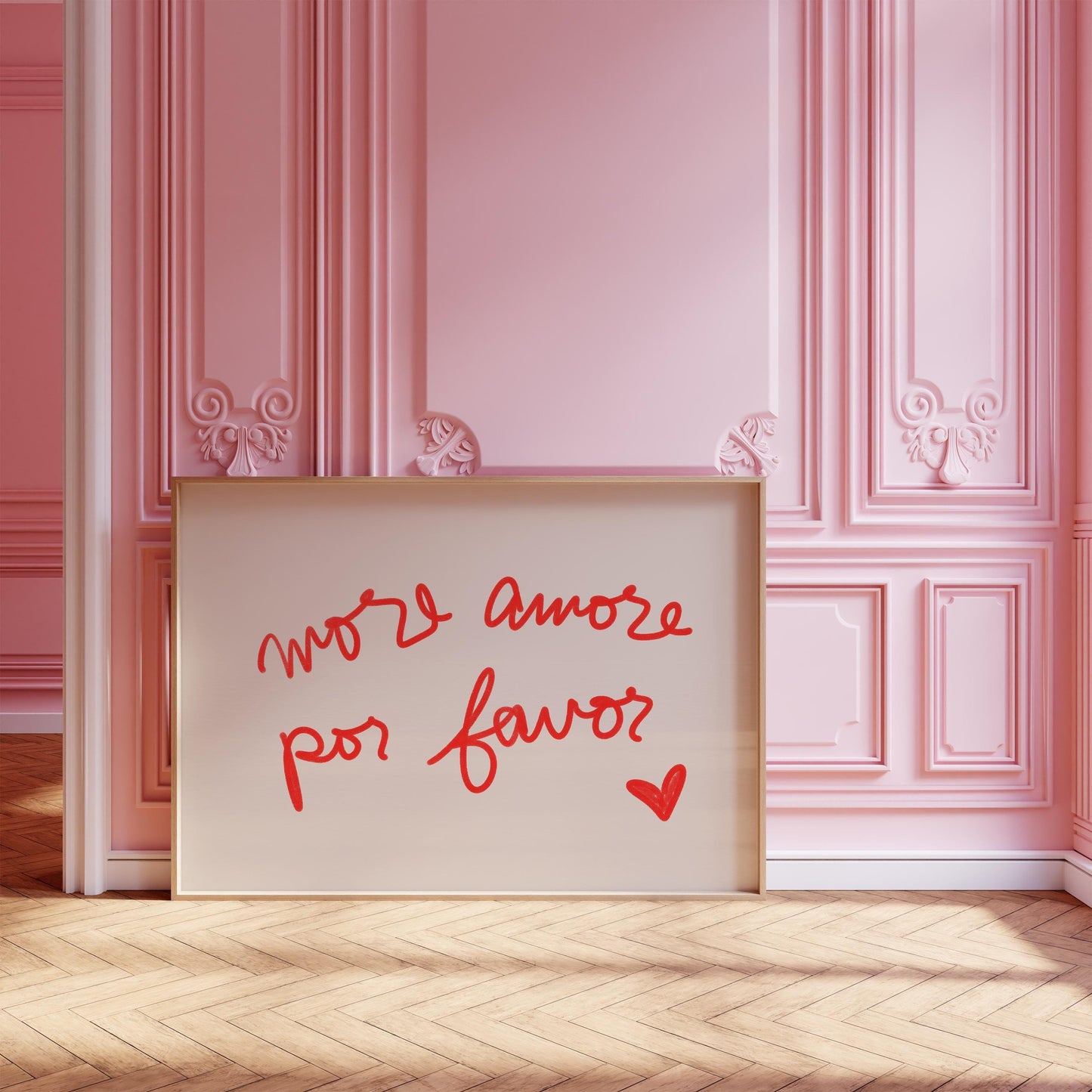 More Amore Por Favor Quote | Red Typography Wall Art | Cute Love Print | Modern Bedroom Decor
