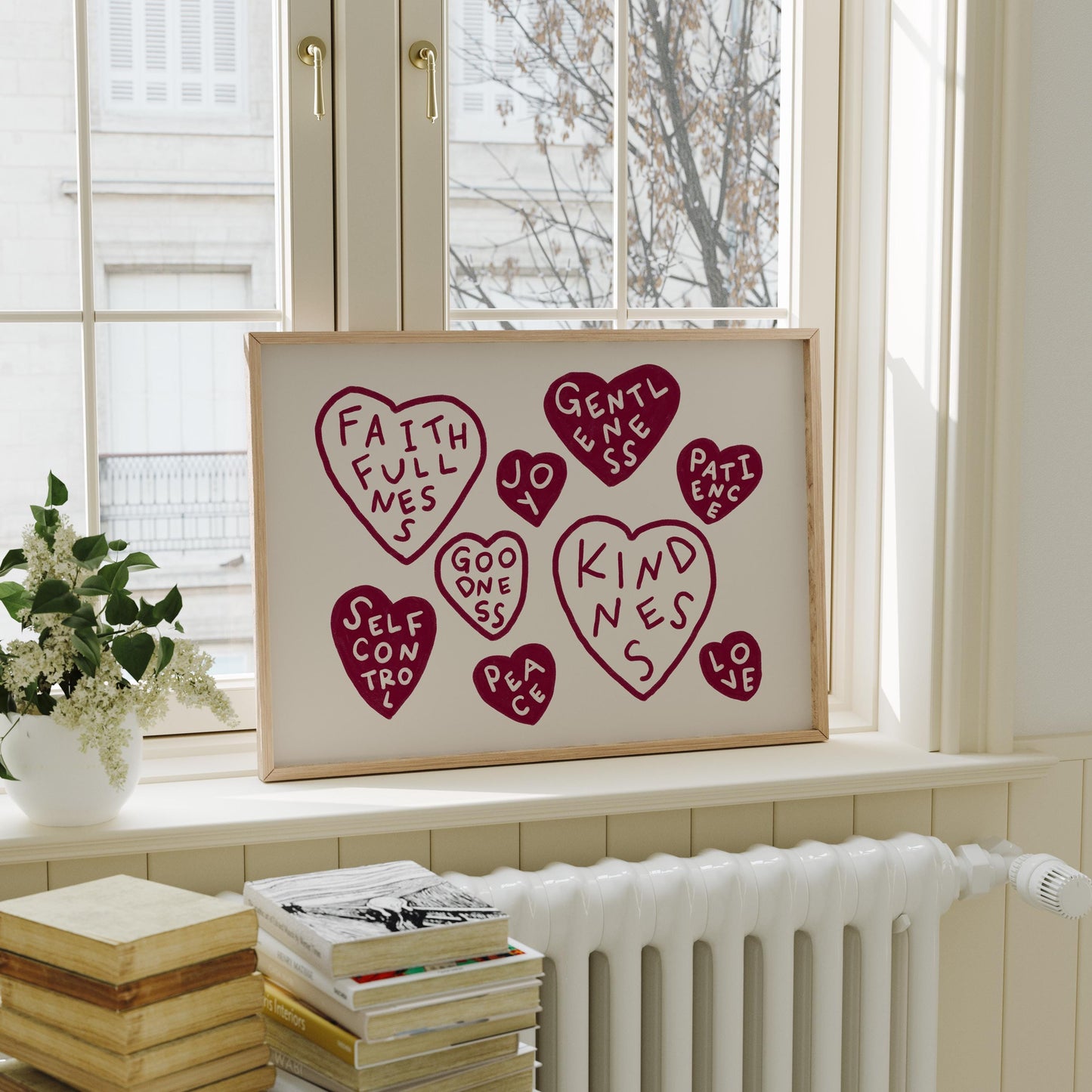 Fruits Of The Spirit Print | Burgundy Christian Wall Art | Faith Home Decor For Bedroom