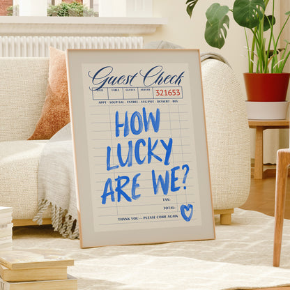 Blue How Lucky Are We Guest Check