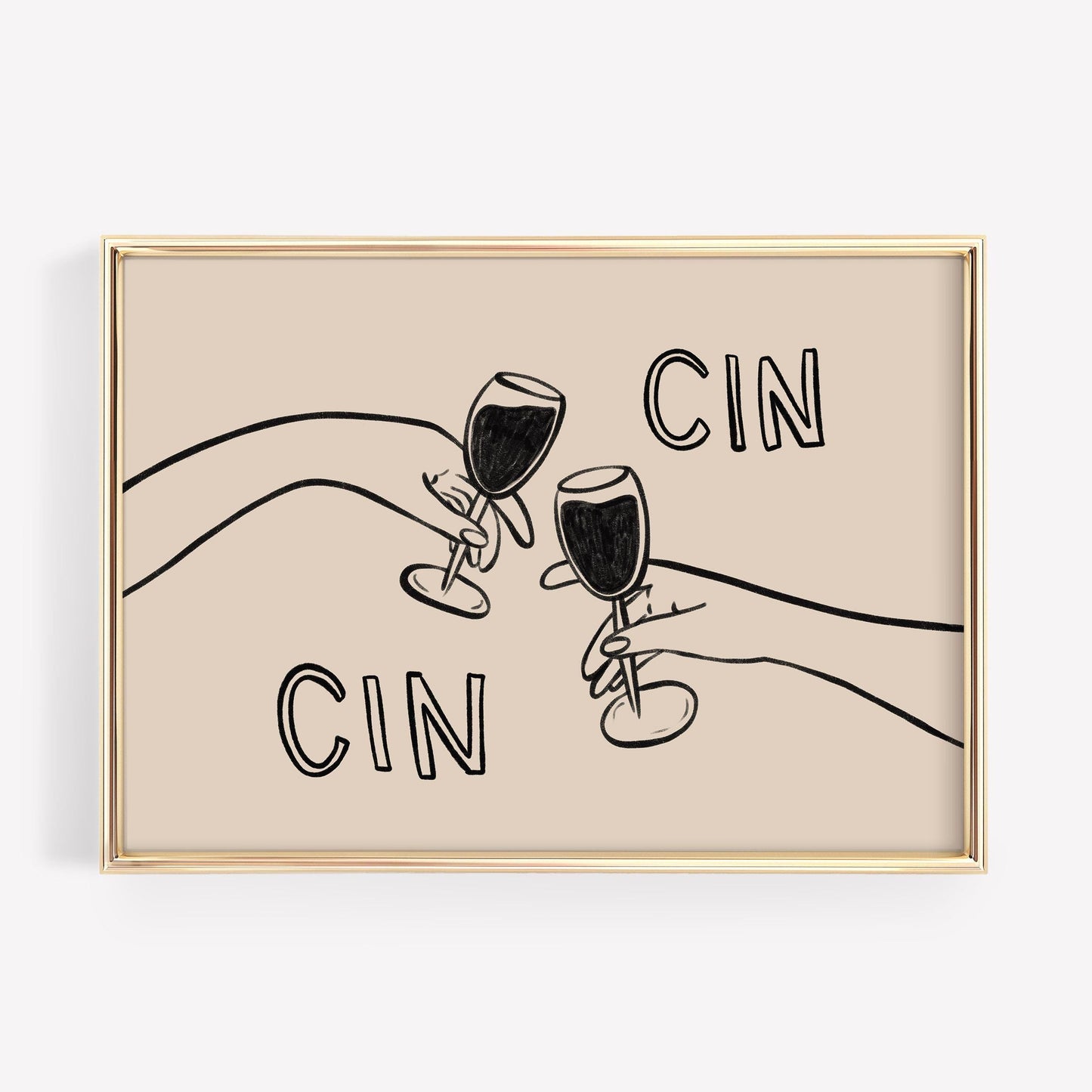 Cin Cin Cheers Print | Wine Glass Wall Art | Minimalist Line Art | Bar Cart Decor