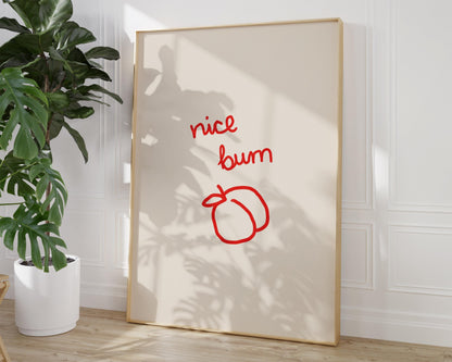 Cheeky Nice Bum Peach Print | Red Bathroom Wall Art | Funny Guest Bath Decor