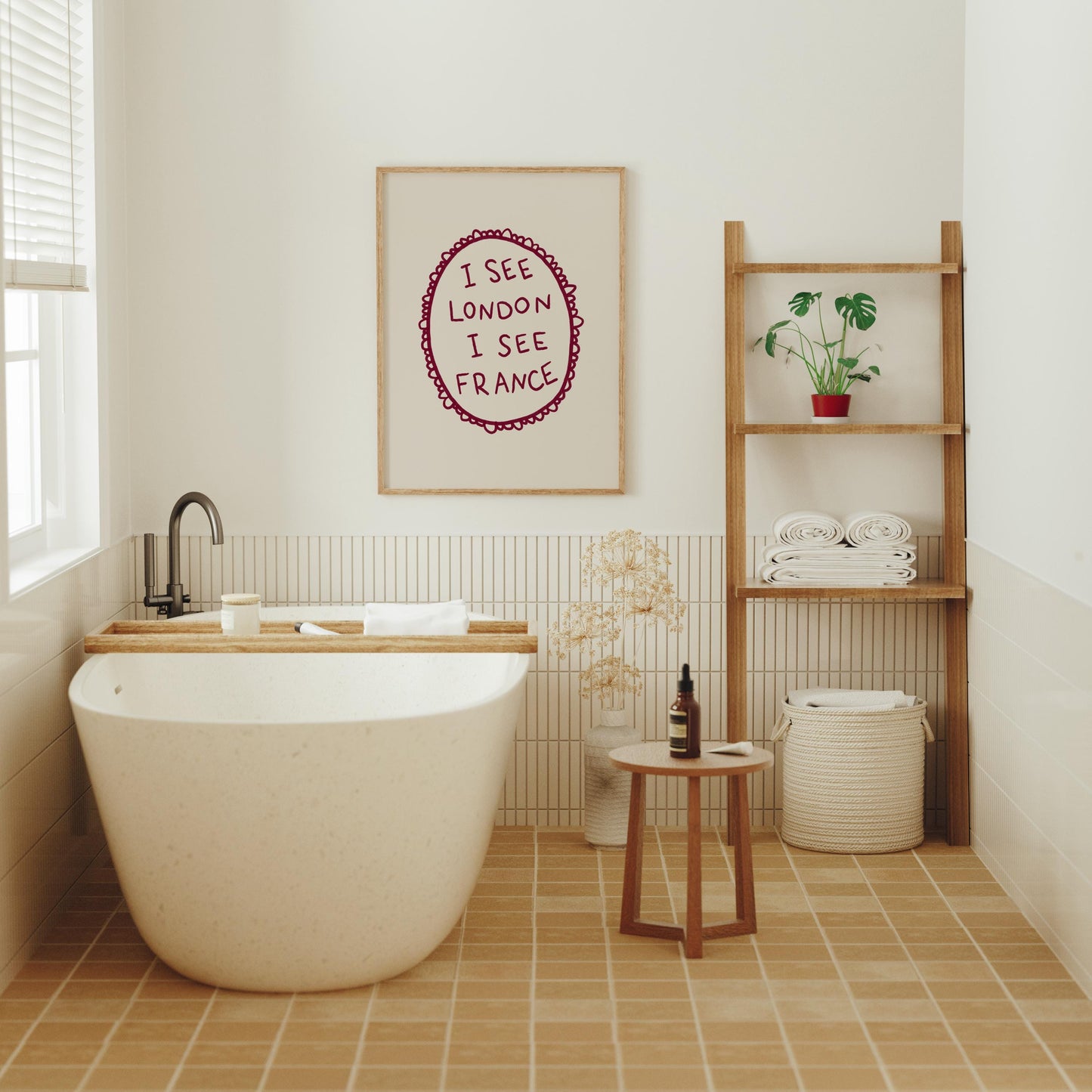 I See London I See France Print | Funny Bathroom Decor | Cheeky Wall Art | Burgundy