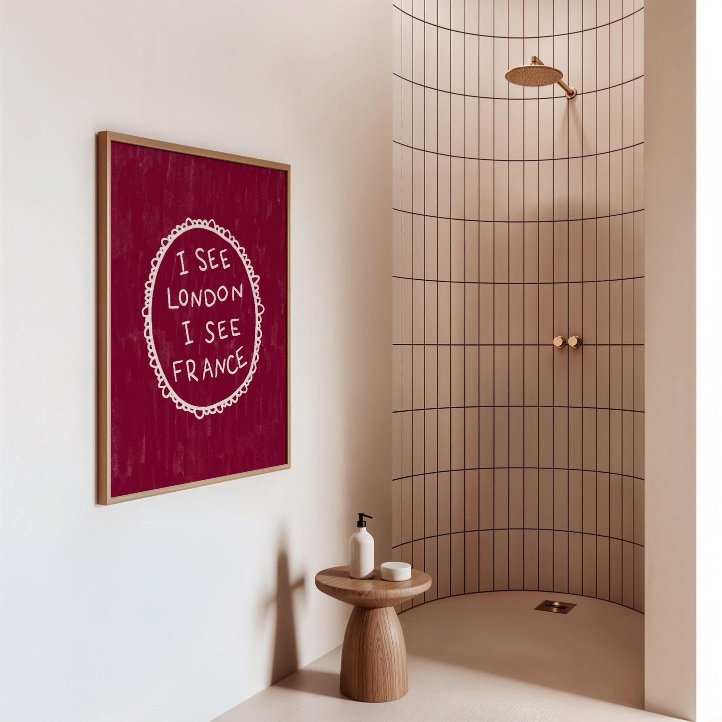I See London I See France Burgundy Print | Funny Bathroom Wall Art Decor | Playful Cheeky Quote