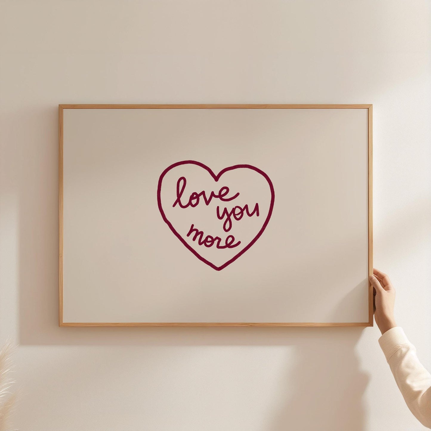 Love You More Wall Art | Burgundy Heart Print | Romantic Bedroom Decor