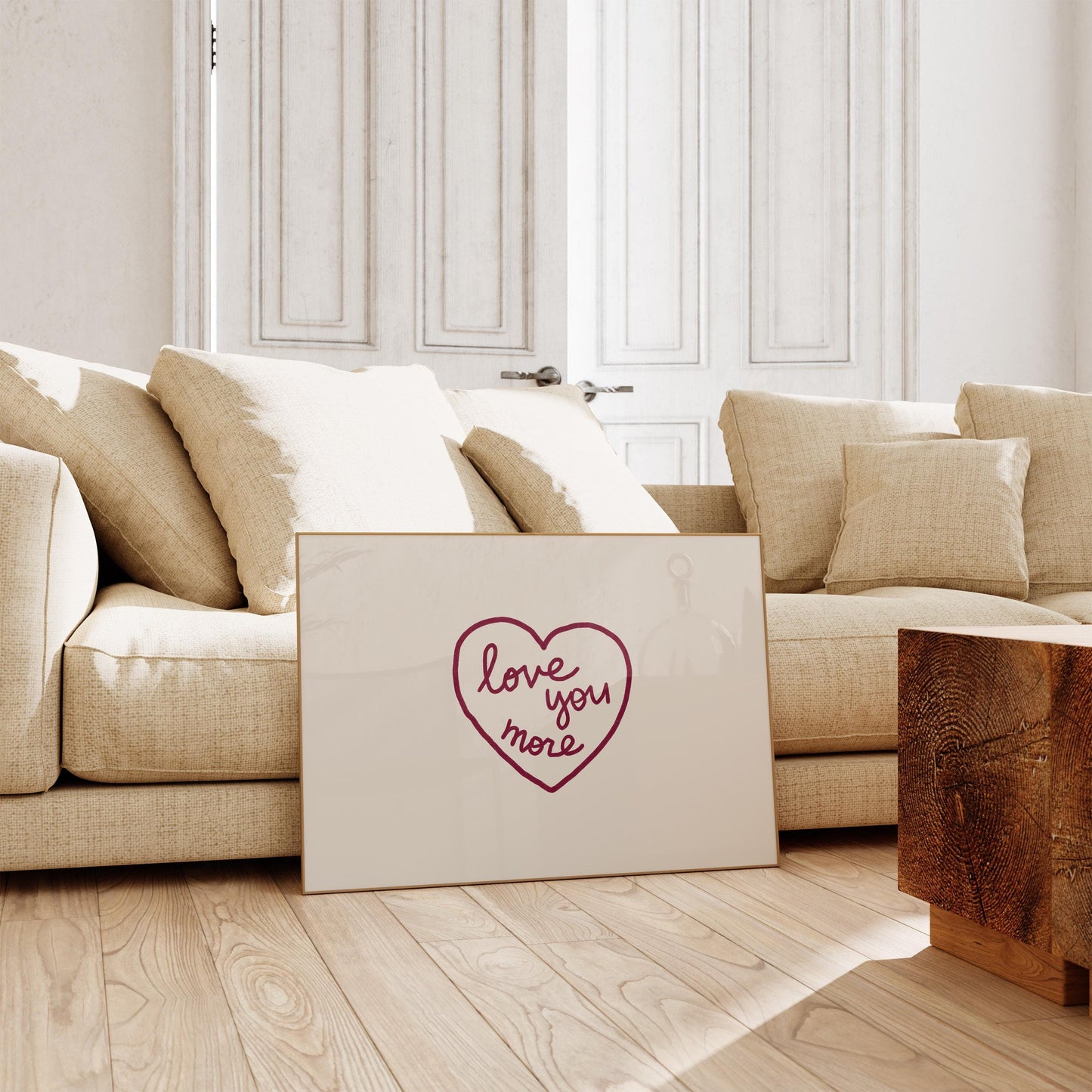 Love You More Wall Art | Burgundy Heart Print | Romantic Bedroom Decor