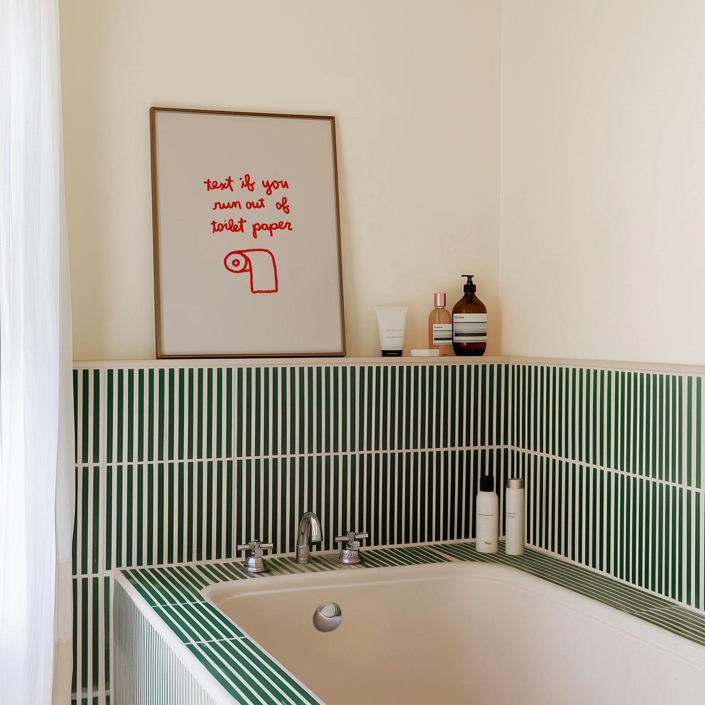 Red Text If You Need Toilet Paper Print | Funny Bathroom Wall Art | Playful Guest Powder Room Decor