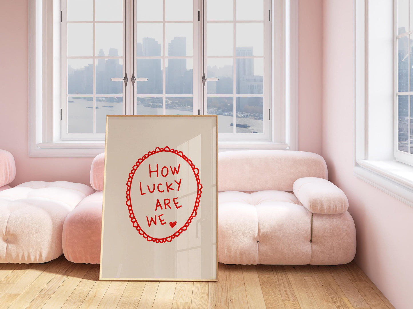 How Lucky Are We Quote Print | Romantic Wall Art | Red Bedroom Decor