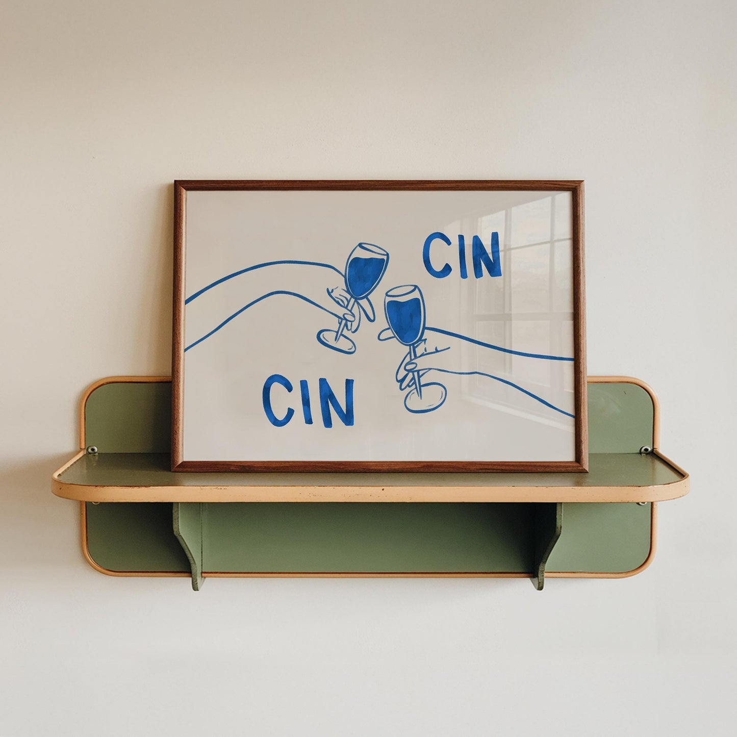 Cin Cin Cheers Print | Blue Wine Illustration | Modern Cocktail Art for Bar Cart Decor