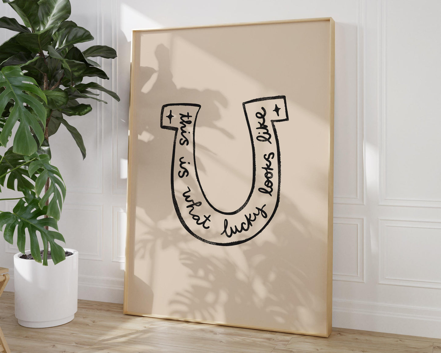 Lucky Wall Art | Horseshoe Decor | Neutral Home Decor | Positive Quote Print