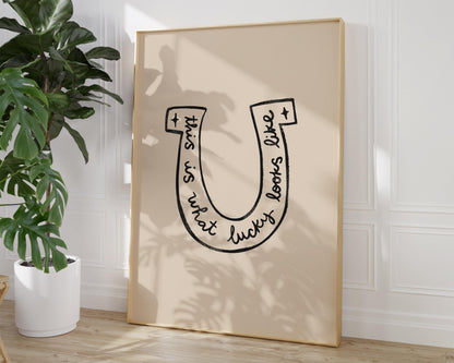 Lucky Wall Art | Horseshoe Decor | Neutral Home Decor | Positive Quote Print