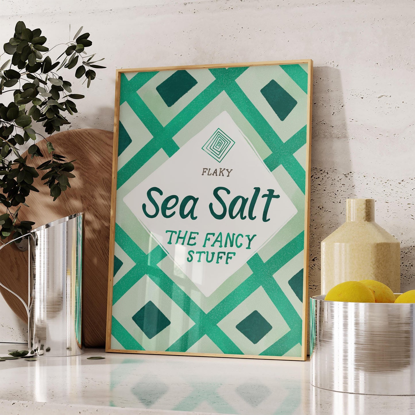 Maldon Sea Salt Print | Green Kitchen Decor | Retro Pantry Wall Art | Chef Gift