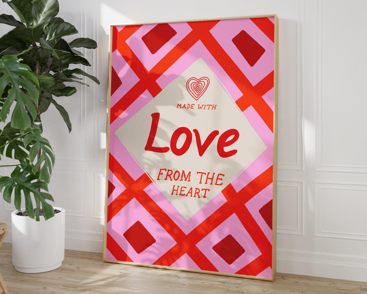 Kitchen Wall Art | Made With Love From The Heart | Pink Retro Kitchen Print
