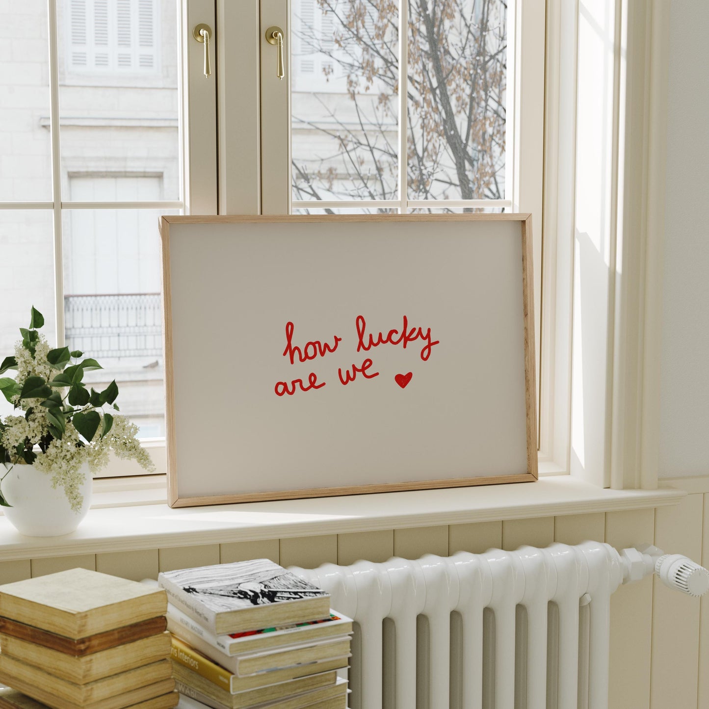 How Lucky Are We Print | Red Love Quote | Romantic Wall Art for Bedroom