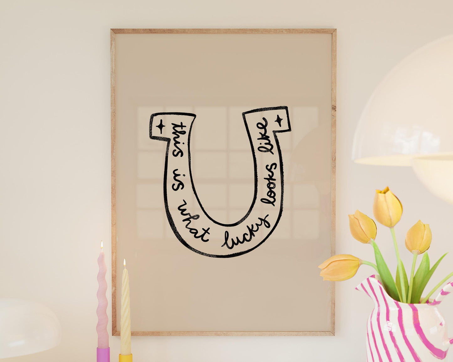 Lucky Wall Art | Horseshoe Decor | Neutral Home Decor | Positive Quote Print