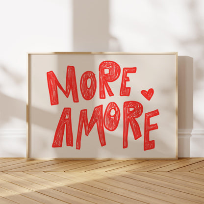 More Amore Wall Art | Red Typography Print | Romantic Bedroom Art