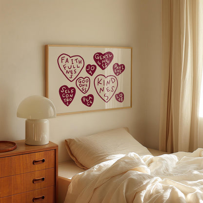 Fruits Of The Spirit Print | Burgundy Christian Wall Art | Faith Home Decor For Bedroom