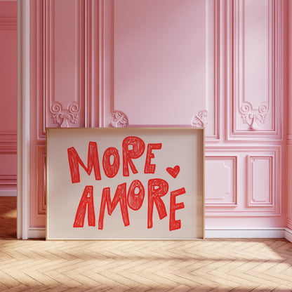 More Amore Wall Art | Red Typography Print | Romantic Bedroom Art