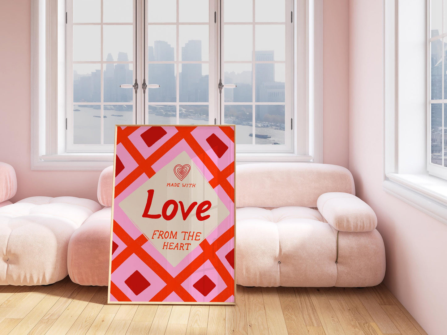 Kitchen Wall Art | Made With Love From The Heart | Pink Retro Kitchen Print