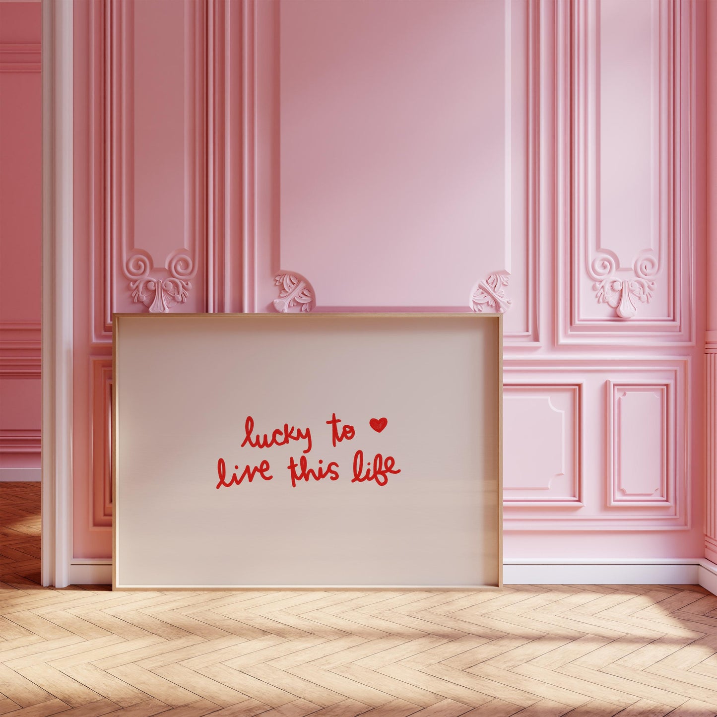 Lucky To Live This Life Print | Gratitude Wall Art | Red Handwritten Quote | Minimalist Decor